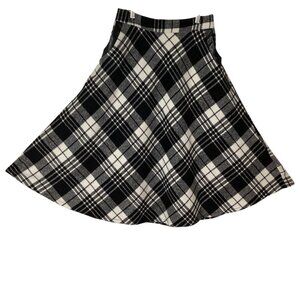IdealSanXun Black & White Plaid Wool Blend A-Line Skirt With Pockets Size Medium